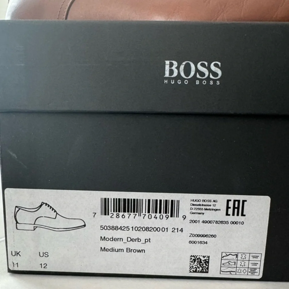 Hugo Boss Kensington Medium Brown Leather Derby Shoes Size 11‎